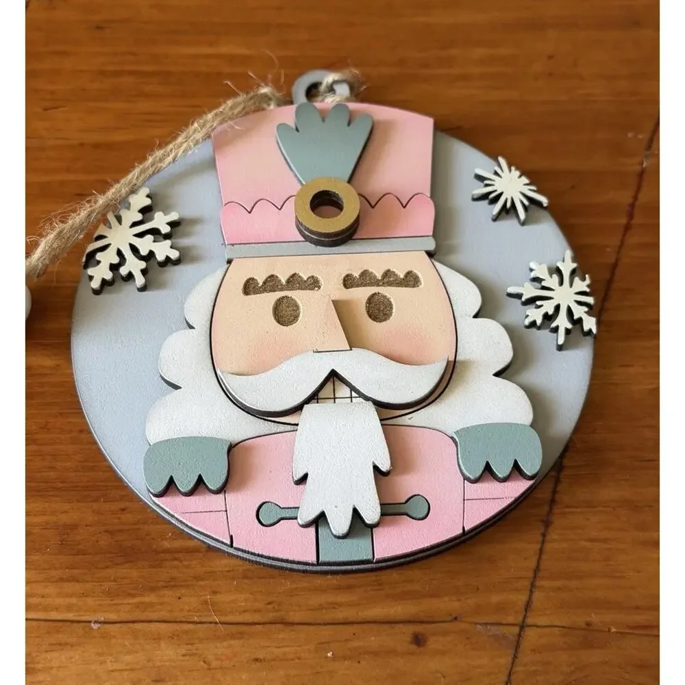 Pink Farmhouse Christmas Ornament Nutcracker Snowflake Tree Farm Rustic Decor